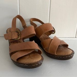 Born Tan Leather Strap Wedge Sandals